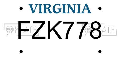 FZK778 Virginia License Plate