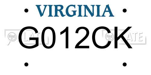 G012CK Virginia License Plate