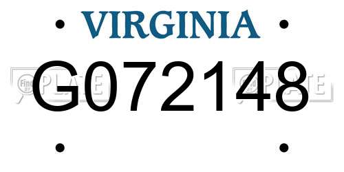 G072148 Virginia License Plate