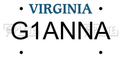 G1ANNA Virginia License Plate