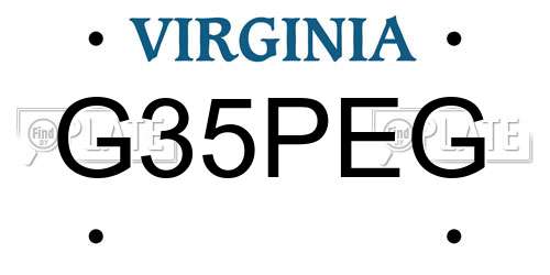 G35PEG Virginia License Plate