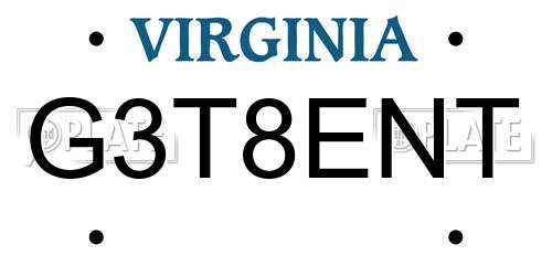 G3T8ENT Virginia License Plate