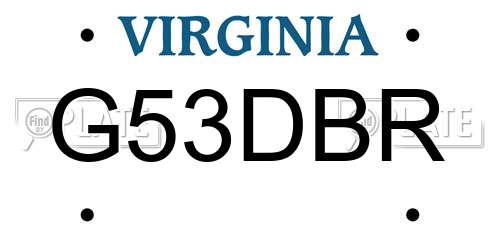 G53DBR Virginia License Plate