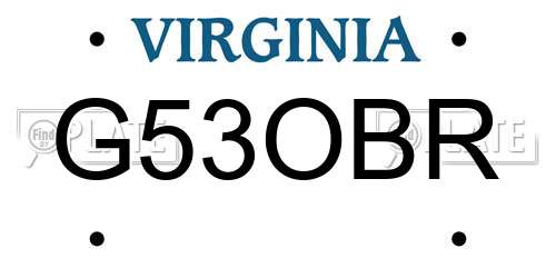 G53OBR Virginia License Plate