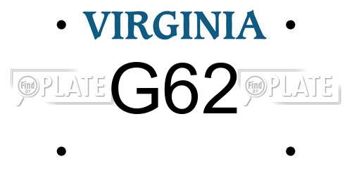 G62 Virginia License Plate