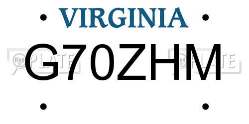 G70ZHM Virginia License Plate