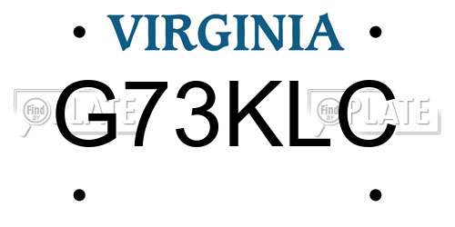 G73KLC Virginia License Plate