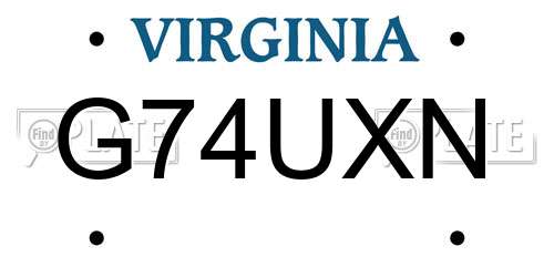 G74UXN Virginia License Plate