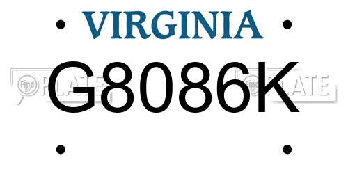 G8086K Virginia License Plate