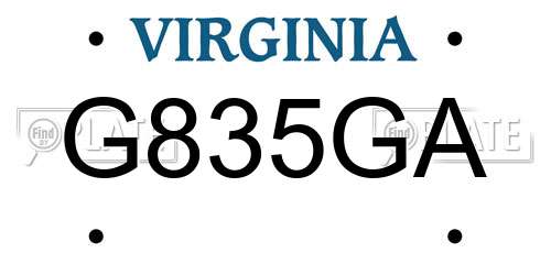 G835GA Virginia License Plate