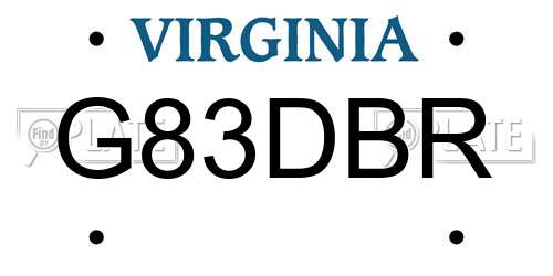 G83DBR Virginia License Plate