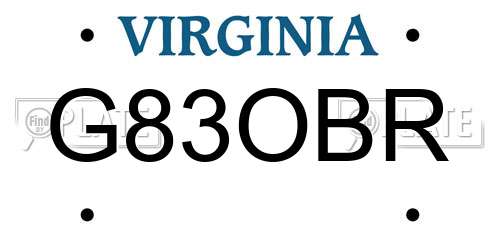 G83OBR Virginia License Plate