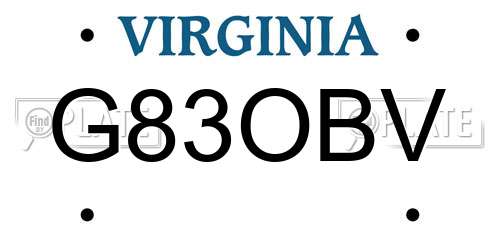 G83OBV Virginia License Plate