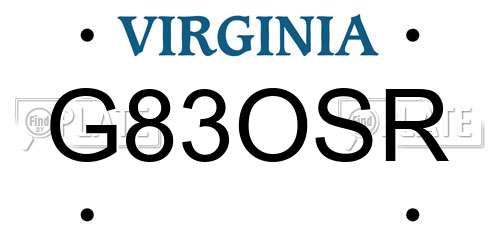 G83OSR Virginia License Plate