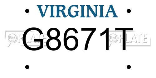 G8671T Virginia License Plate