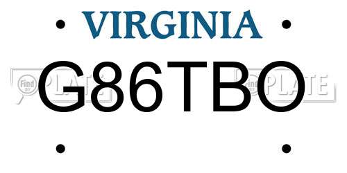 G86TBO Virginia License Plate