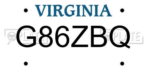 G86ZBQ Virginia License Plate