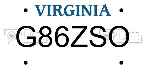 G86ZSO Virginia License Plate
