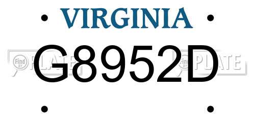 G8952D Virginia License Plate