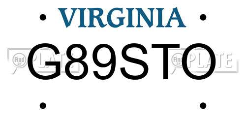 G89STO Virginia License Plate