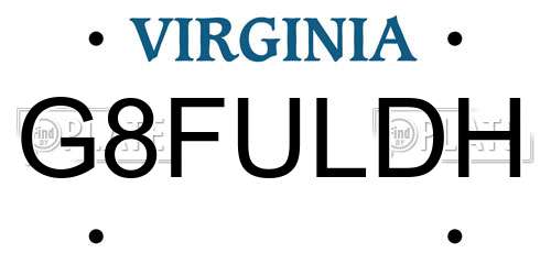 G8FULDH Virginia License Plate