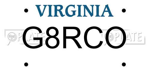 G8RCO Virginia License Plate