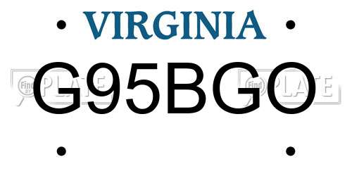 G95BGO Virginia License Plate