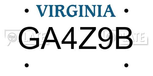 GA4Z9B Virginia License Plate
