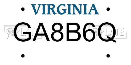 GA8B6Q Virginia License Plate