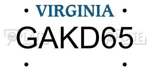 GAKD65 Virginia License Plate