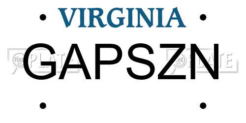 GAPSZN Virginia License Plate