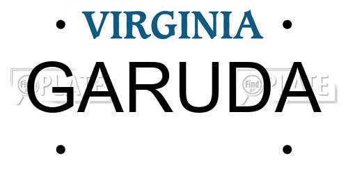 GARUDA Virginia License Plate