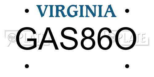 GAS86O Virginia License Plate