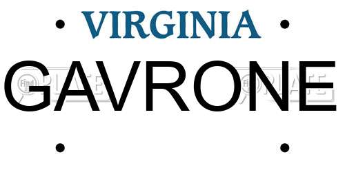 GAVRONE Virginia License Plate