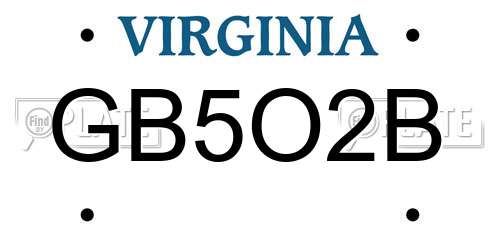 GB5O2B Virginia License Plate