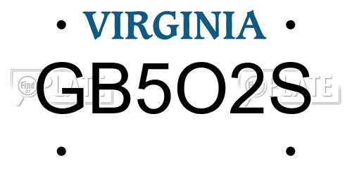 GB5O2S Virginia License Plate