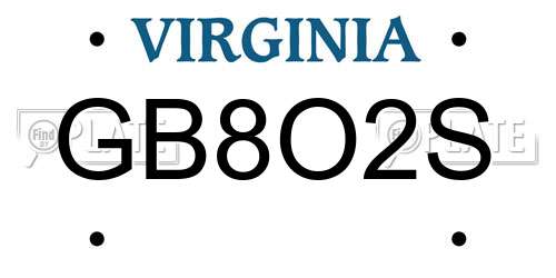 GB8O2S Virginia License Plate