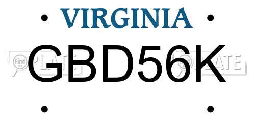 GBD56K Virginia License Plate