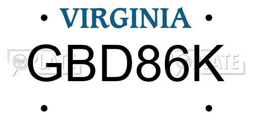 GBD86K Virginia License Plate