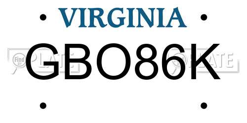 GBO86K Virginia License Plate