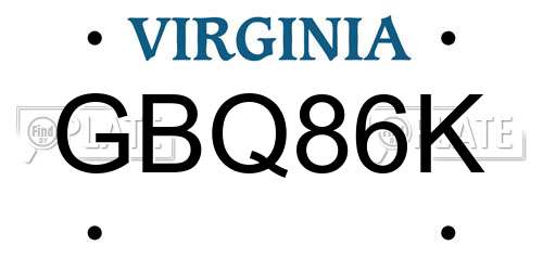GBQ86K Virginia License Plate