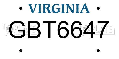 GBT6647 Virginia License Plate