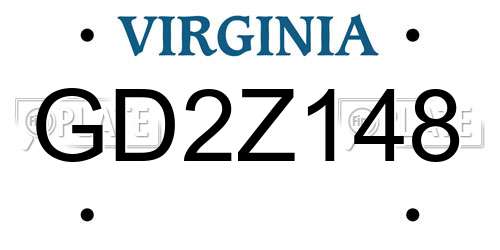GD2Z148 Virginia License Plate