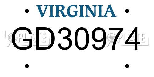 GD30974 Virginia License Plate