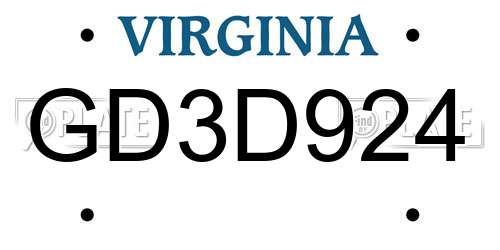 GD3D924 Virginia License Plate