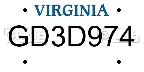 GD3D974 Virginia License Plate