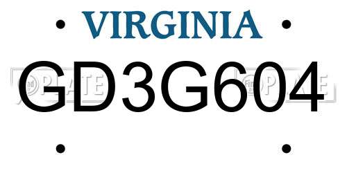 GD3G604 Virginia License Plate