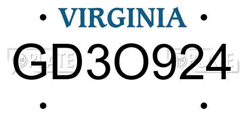 GD3O924 Virginia License Plate