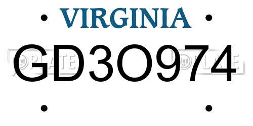 GD3O974 Virginia License Plate