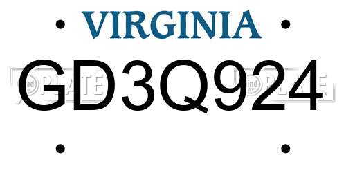 GD3Q924 Virginia License Plate
